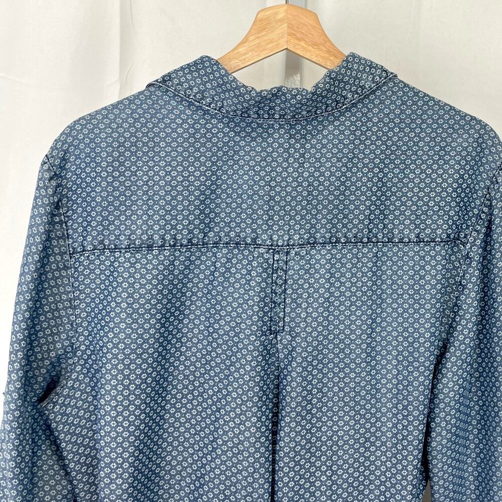 CLOTH & STONE Geometric Print Button Down Tunic Top Belted Tencel Denim Blue L - Picture 6 of 10